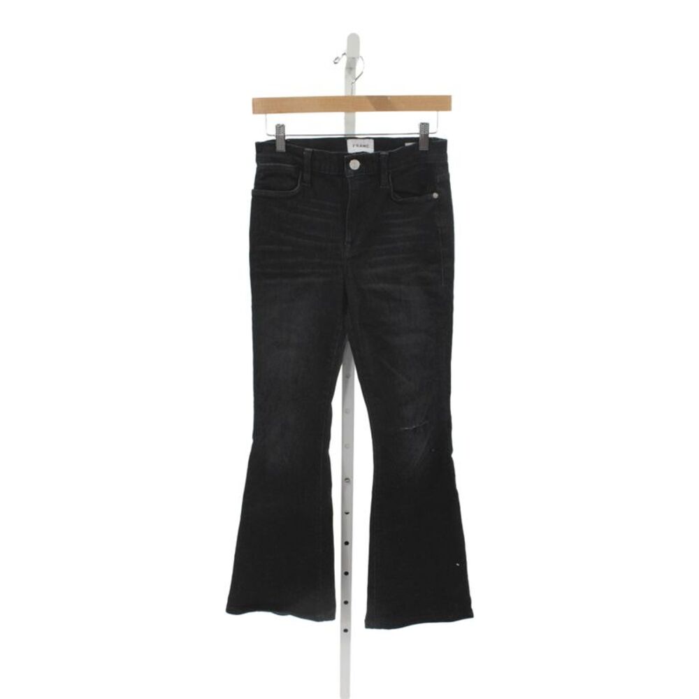 Frame Womens Flared Jeans Black High Rise Button Cotton Size 27